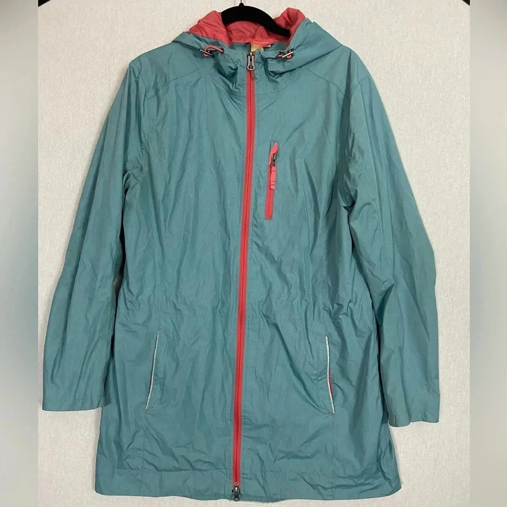 Orb Hooded Outdoor Midi Nylon Jacket XL Teal Green Coral Pink Windbreaker Rain